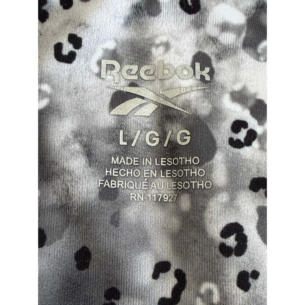 Reebok Womens Gray Leopard Animal Print High Waisted Leggings Side Pockets L - Picture 5 of 9